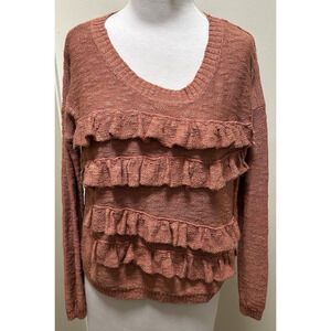 Kensie Pink Ruffle Flounce Round Neck Sweater - Size M